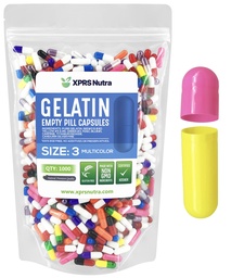 XPRS Nutra Taille 3 Capsules vides - 1000 Compte Capsules de gélatine vides - Pills Bricolage Capsule Remplissage - Pure Pilule Gel Caps remplissant Do-It-Youlf Vitamines et suppléments (Multi Color)