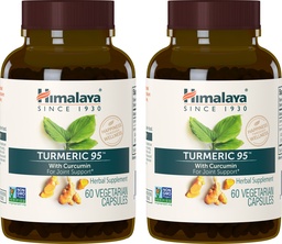 Supplément Himalaya Turmeric 95 avec Curcumine/Curcuminoides, Soutien articulaire et musculaire, Flexibilité optimale et mobilité, 600 mg, Non-OGM, Vegan, Sans gluten, 60 Capsules, 2 Pack, 60 Jours