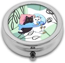 Pill Box,Cats Round Pill Box 3 Compartiment Decorative Pocket Purse Portable Mini Travel Medicine Tablet Support Vitamine Organizer Pill Case