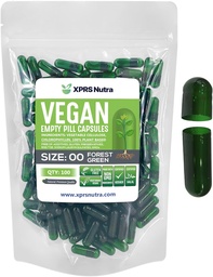 XPRS Nutra Size 00 Empty Capsules - 100 Count Empty Vegan Capsules - Vegetarian Empty Pills - DIY Vegetable Capsule Filling- Veggie Pill Caps (Forest Green)