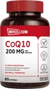 CoQ10 200mg Per Serving, Extra Virgin Olive Oil, Ultra Absorption, Naturally Fermented, Coenzyme Q10 Supplement, Energy Production, Healthy Heart, Anti-Aging, 60 Softgels