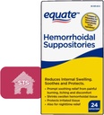 Equate Hemorrhoidal Suppositories, Relief from Burning, Itching and Discomfort of Hemorrhoids, 24 Count (Pack of 1) + STS Sticker.