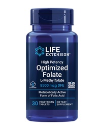 Extension de la durée de vie Folate optimisé à haute puissance – L-méthylfolate – acide folique, 8500 mcg DFE – Soutien du cœur et du cerveau, niveaux homocysténiques sains – sans gluten, sans OGM, végétarien – 30 comprimés