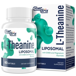 CyberCerix Liposomal L-Theanine 500mg, Complex with GABA 200mg & Magnesium 100mg, Extra Strength Supplement for Calm, Relaxation & Focus, Gluten Free - 60 Capsules