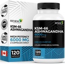 Renew Actives Ashwagandha KSM-66 Supplement 500MG per Serving with Black Pepper for Superior Absorption - Focus & Mood Support to Increase Energy & Sleep Aid - Made in Canada - 120 Capsules