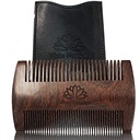 White Naturals Beard Comb for Men, Wooden Natural Sandalwood, Fine Dual Action Teeth, Handmade Premium Sandal Wood, Perfect for Balms and Oils, Includes PU Leather Case, Pocket Size