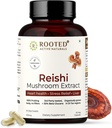 ROOTED Reishi Mushroom Extract Capsules (60 Veg Caps, 500 mg) | Heart Health, Stress Relief, Liver. USDA Organic, 30% Beta Glucans, Certified Organic