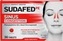 Sudafed PE Sinus Congestion Relief Tablets, Maximum Strength, Non-Drowsy 10 mg Phenylephrine HCI Decongestant for Sinus Pressure & Nasal Congestion Relief, Due to Cold or Allergies, 36 ct