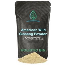 Holistic Bin Wild American Ginseng Powder Pure Organic Ginseng Supplement Made with Wild Harvested 20+ Year Old Roots from Appalachia (Panax Quinquefolius) | No Fillers or Additives (25 Grams)
