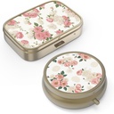 Pill Organizer Pill Box with Mirror Retro Small Pill Case for Purse or Pocket Bronze Pill Box or Vitamines, Huile de poisson, Suppléments, Pill Containe Travel Gifts(2PCS-Retro Pink Floral)