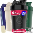 4 PACK, 20 oz Bouteilles de Shaker avec fouets filaires pour mélanges protéiques