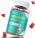 Gummies Ashwagandha avec L-theanine, supplément de racine Ashwa Gummy pour les femmes hommes, 60 gummes aromatisés fraises
