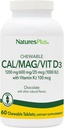 NaturesPlus Cal/Mag/VIT D3 avec vitamine K2-60 Comprimés à croquer - Chocolat - Calcium, Magnésium, Vitamine D3 & K2 Bone Supplément de soutien à la santé - 30 portions