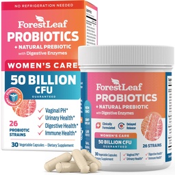Probiotiques pour les femmes, 50 milliards UFC, 26 souches uniques, probiotiques pour les femmes et prébiotiques soutiennent la santé digestive, avec canneberge, Hibiscus et D-mannose pour équilibre PH vaginal, urinaire, Gut (30 capsules)