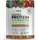 Plantvital Vegan Protein Powder Plant Based, Organic Protein Powder Chocolate 24g/0g Sugar, 12 Superfoods, Veggies, Probiotics, Raw Cocoa, Kale, Beets, Spirulina, Pea, Gluten-Free, Keto-Friendly,16oz
