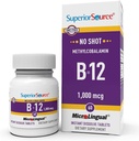 Superior Source No Shot Methylcobalamin B-12 1,000 mcg - Vitamin B-12 to Support Energy Production, Brain Health & Overall Wellness - Sublingual Tablets for Rapid Absorption - 60 Dissolving Tablets
