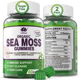 (2 Pack) Sea Moss Gummies - Irish Sea Moss Gummies for Adults & Kids - Advanced Superfood Seamoss Supplement + Bladderwrack, Burdock Root Extract，ACV for Daily Immune, Gut Cleanse, Vegan, Sugar Free