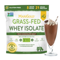 Poudre Isolée aux protéines de lactosérum d'or d'herbe de MariGold - Riche arôme de malt de chocolat - 1 Lb=100 % pur, traité à froid, micro-filtré, non dénaturé, sans OGM, sans rBGH, sans soja, sans gluten, sans lactose