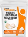BulkSupplements.com Poudre de champignons bio Lions Mane - Poudre de champignons Lions, Supplément de champignons - Vegan & Gluten Free, 1g par portion, 100g (3.5 oz) (paquet de 1)