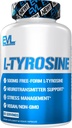 Evlution Free Form L Tyrosine 500mg Capsules Nutrition L-Tyrosine Supplement Amino Acid for Energy Focus and Mood Support - Nootropic Brain Support Supplement for Cognitive Performance - 60 Servings