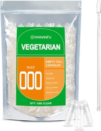 wananfu Size 000 Empty Capsules Vegetarian (1000 Count) Bundle with Micro Lab Spoon, Clear Fillable Veggie Pill Capsules 000 for Making Your Own Supplements