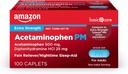 Amazon Basic Care Acetaminophen PM Caplets, Pain Reliever Plus Nighttime Sleep Aid, Extra Strength, Helps Occasional Minor Aches, Pains and Headache Relief, 100 Count, Packaging may vary