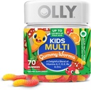OLLY Kids Multivitamine Gummy Worms, Santé globale et soutien immunitaire, Vitamines et Minéraux A, C, D, E, Bs et zinc, Supplément à croquer, Punch aux fruits acides, approvisionnement de 45 jours (70 comte)