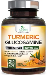 Supplément curcumin curcumin curcuma 2000mg - 95% Curcuminoides avec Glucosamine, Ginger & MSM, Pepper noir BioPerine pour la meilleure absorption, soutien de joint végétalien de la nature, non-OGM, mis en bouteille aux États-Unis - 240 Capsules