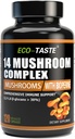 14 Champignons Supplément 120 Capsules - Immune System Booster & Nootropic Cerveau Supplément – avec Lion, Reishi, Maitake, Turkey Tail, Chaga Complex – Pepper noir pour l'absorption, 30% Beta-Glucan