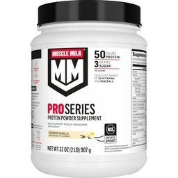 Muscle Lait Pro série Supplément en poudre de protéines, Vanille intense, 2 livres, 11 portions, 50g de protéines, 3g de sucre, 20 vitamines et minéraux, NSF certifié pour le sport, récupération d'entraînement, emballage mai Vary