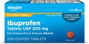 Amazon Basic Care Ibuprofen Tablets, Fever Reducer and Pain Relief from Body Aches, Headache, Arthritis and More, Brown, 200 Count (Packaging may vary)