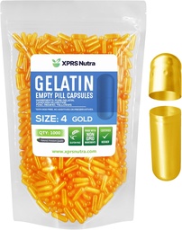 XPRS Nutra Taille 4 Capsules vides - 1000 Compter les petites capsules de gélatine vide - Pills Bricolage Capsule Remplissage - Remplir pur bouchons de gel de pilules pour Do-It-Youlf Suppléments (Or)