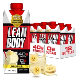 Labrada Lean Body Ready to Drink Banana Protein Shake,40g Protein,Whey Blend,0 Sucre,Sans gluten,22 Vitamines et minéraux,17 Ounce (Carton recyclable et couvercle - Paquet de 12) LABRADA