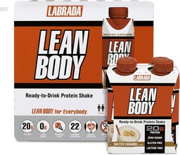 LABRADA NUTRITION - Lean Body RTD Whey Protein Shake, Remplacement pratique des repas pour les hommes et les femmes, 20 grammes de protéines – Zéro sucre, lactose et sans gluten, caramel salé (paquet de 16)