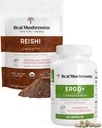 Real Mushrooms Ergothioneine (60ct) and Reishi Organic Powder (45 Servings) Bundle with Shiitake and Oyster Mushroom Extracts - Longevity and Relaxation -Vegan, Gluten Free, Non-GMO