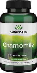 Swanson Camomile Stress Support - Made with German Camomile Flower - Supplément à base de plantes pour promouvoir le stress, la relaxation et le sommeil - Aide le corps et l'esprit facile - (120 Capsules)