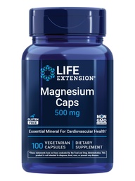 Extension de vie Magnésium Caps, 500 mg, Oxyde de magnésium, Citrate et Succinate, Santé cardiaque, Bons sains, Soutien au métabolisme, 100 Capsules végétariennes