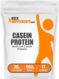 BulkSupplements.com Casein Protein Powder - Micellar Casein Powder, Slow Digesting Protein - Unflavored & Gluten Free, 30g per Serving, 500g (1.1 lbs) (Pack of 1)