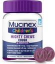 Mucinex Children's Mighty Chews Nighttime Kids Cough Medicine, Easy to Dose Cough Suppressant with Dextromethorphan, Kids Travel Medicine for Cough, Mixed Berry Flavor, 16 Medicated Chewable Tablets