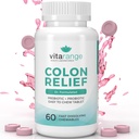 Relief Colon par VitaRange- Constipation rapide et soulagement de la blouse avec fibre de soleil prébiotique et pré + probiotiques pour la santé digestive - 60 comprimés de fraises à croquer – Probiotiques préparés par le médecin