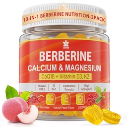 Supplément berbère Gummies sans sucre, Absorption supplémentaire avec Liposomale Berberine & Berberine HCI, Calcium, Magnésium, Activateur AMPK pour le sucre et le niveau, Immune, Énergie, Métabolisme -Pack de 2