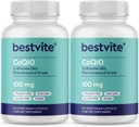 BESTVITE Coenzyme CoQ10 100mg (240 Capsules végétariennes) (2-Pack) Fermenté naturellement - Pas de stéarate - Pas de remplissage - Vegan - Non OGM - Sans gluten