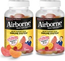 Airborne 750mg Gommies de vitamine C pour adultes, Gommies de soutien immunitaire avec des antioxydants puissants VIT C & E, sans caféine - 2x63ct bouteille (42 portions), Arôme de fruits assortis
