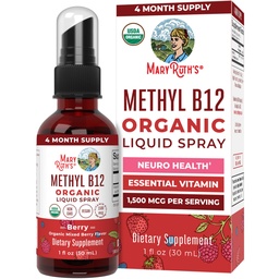 MARYRUTH'S Organic Methyl B12 Spray, 1,500 mcg B12 Per Serving, 1 Fl Oz