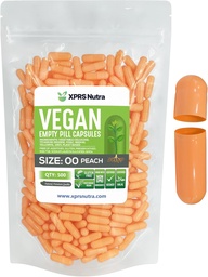 XPRS Nutra Size 00 Empty Capsules - 500 Count Empty Vegan Capsules - Vegetarian Empty Pills - DIY Vegetable Capsule Filling- Veggie Pill Caps (Peach)