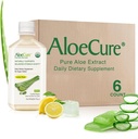 AloeCure USDA Bio Aloe Vera Juce Lemon Flavor - Fabriqué dans les 12 heures de la récolte - Supplément digestif naturel pour l'acidité équilibrée de l'estomac - Soutien santé digestif et immunitaire, 6 Btls x 16,7oz