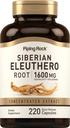 Piping Rock Capsules de racines éleuthéro sibériennes 1600 mg , 220 Count , 220 Extrait concentré de plantes , Supplément sans gluten