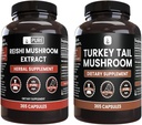 PURE ORIGINAL INGRÉDIENTS Reishi Mushroom & Turkey Tail Mushroom Capsule Bundle (365 Capsules), Toujours Pure, Pas d'additifs ou de remplissage