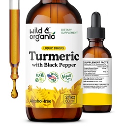 Wild & Organic Turmeric Curcumin Supplement with Black Pepper - Movement & Immune Support - Liquid Turmeric Curcumin with Black Pepper - Add to Tea Drops - Vegan, Sugar & Alcohol-Free Tincture - 2 oz