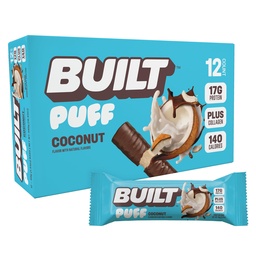 Barre construite, barres de protéines de puff, puff de noix de coco, 17g de collations de protéines, barres de marche, seulement 140 calories, 6g de sucre, collagène, sans gluten, 12 nombre